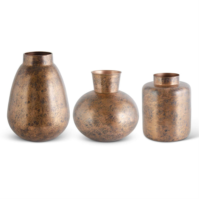 Design Shop Set of 3 Copper Distressed Metal Vases