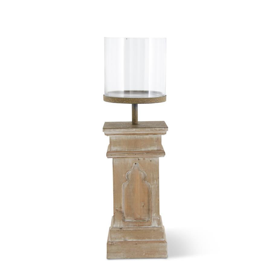Design Shop 27.5 Inch Whitewashed Wood Column w/Glass Hurricane Candleholder