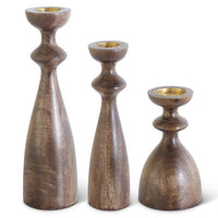Design Shop Set of 3 Brown Wood Hourglass Shaped Candleholders