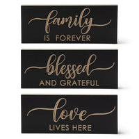 Design Shop Assorted Matte Black Script Embossed Inspirational Tabletop Signs