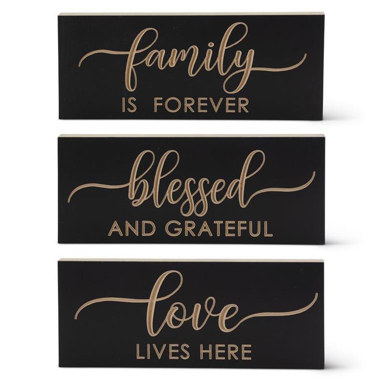 Design Shop Assorted Matte Black Script Embossed Inspirational Tabletop Signs