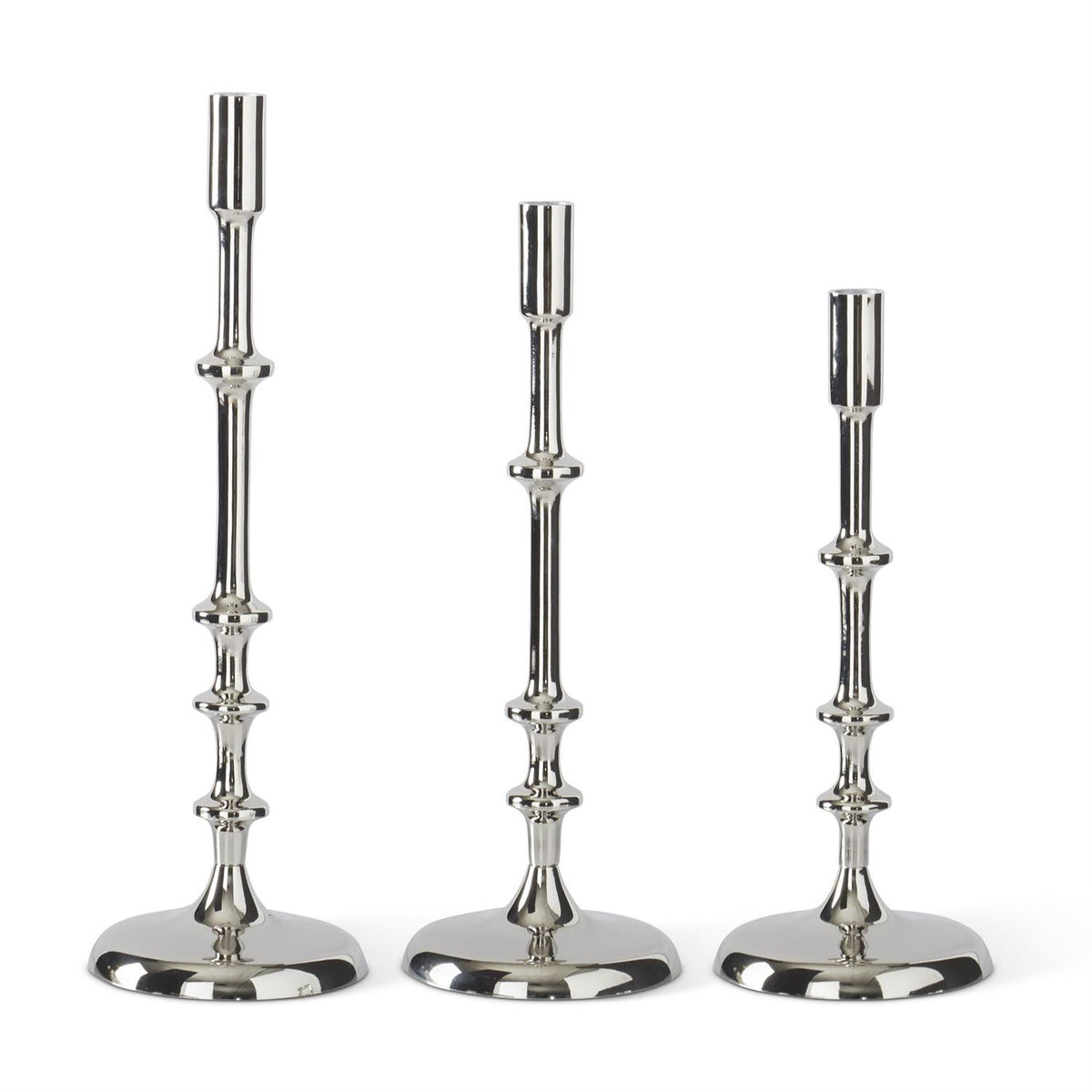 Design Shop Set of 3 Silver Metal Ribbed Candlesticks