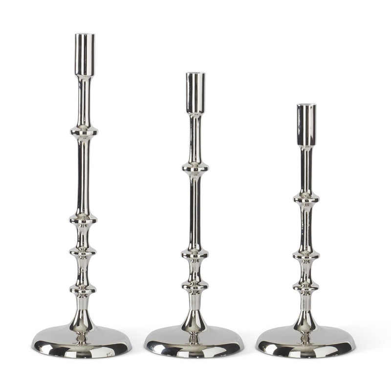 Design Shop Set of 3 Silver Metal Ribbed Candlesticks