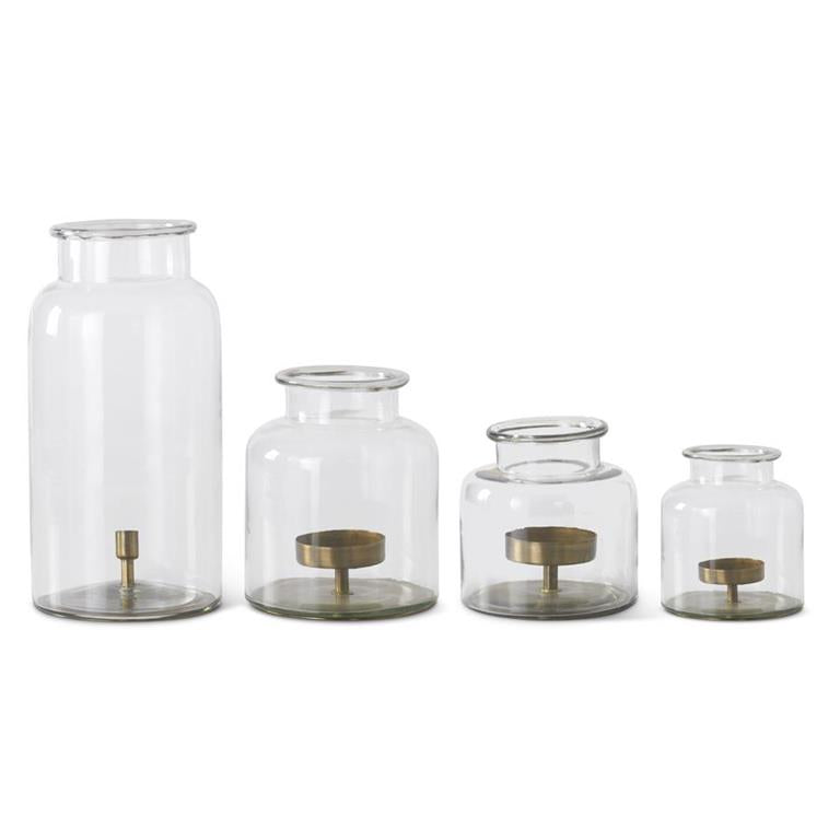 Shell Design Shop Set of 4 Clear Glass Jars w/ Metal Pillar Candleholder