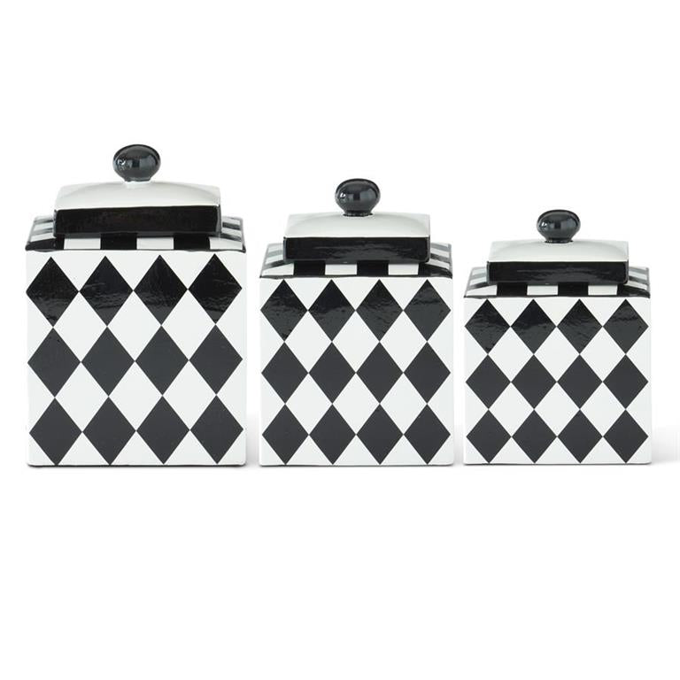 Design Shop Set of 3 Square Black & White Harlequin Lidded Containers