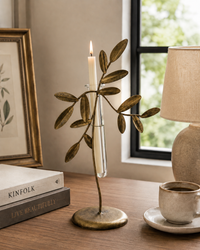 Design Shop Metal Leaf Tube Candle Holder with Glass Insert, 11.81"