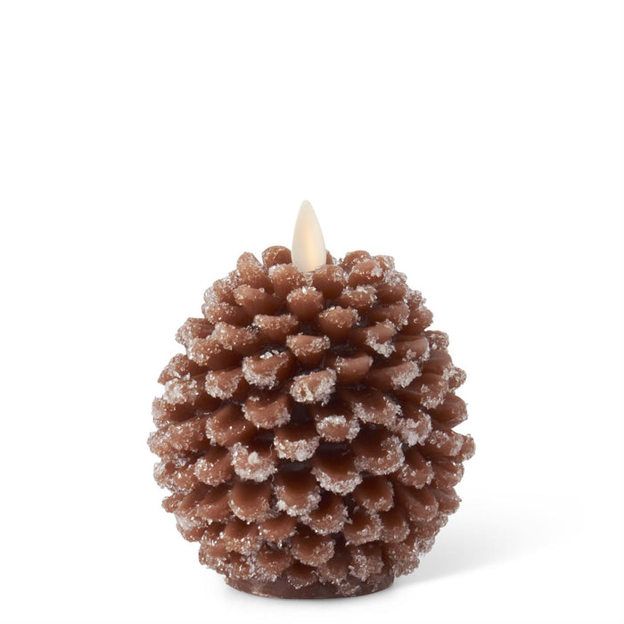Design Shop 4.5 Inch Brown Wax Snowy Pinecone Luminara Indoor Candle