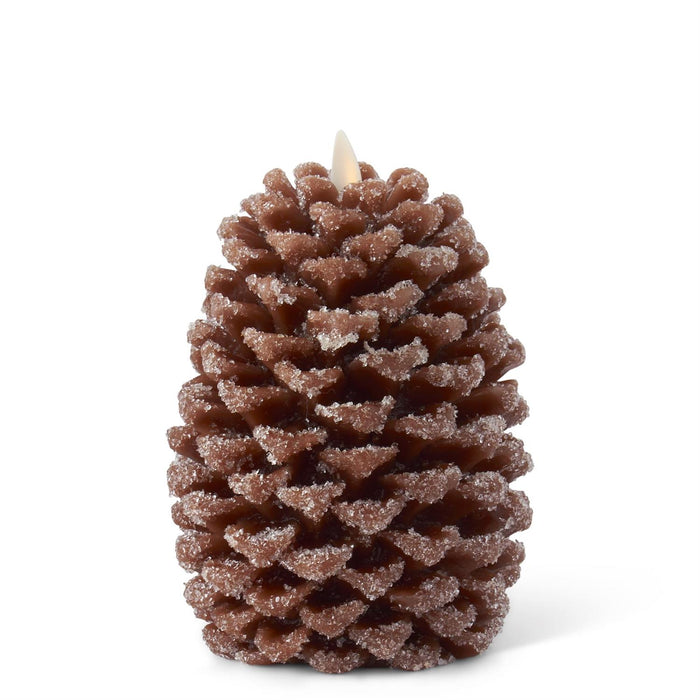 Design Shop 6.5 Inch Brown Wax Snowy Pinecone Luminara Indoor Candle