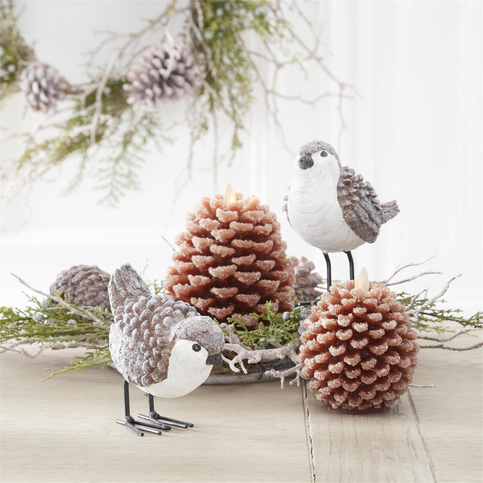 Design Shop 6.5 Inch Brown Wax Snowy Pinecone Luminara Indoor Candle