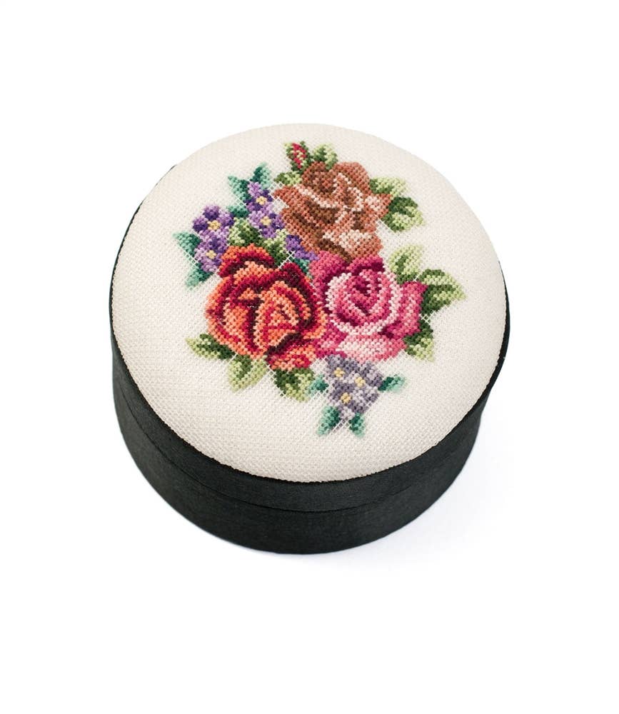 Black Round Petit Point Bouquet Box