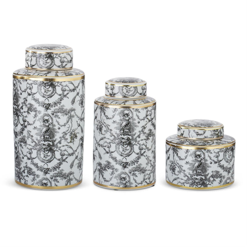 Design Shop Set of 3 Black White & Gold Swinging Lady Ginger Jars