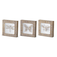 Design Shop Assorted 6 Inch Whitewashed Carved Resin Insect Shadow Boxes. Set of 3.