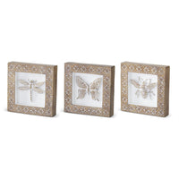 Design Shop Assorted 6 Inch Whitewashed Carved Resin Insect Shadow Boxes. Set of 3.