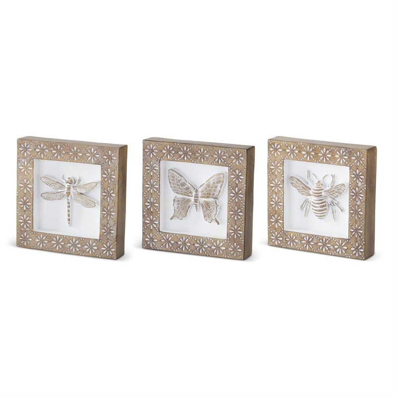 Design Shop Assorted 6 Inch Whitewashed Carved Resin Insect Shadow Boxes. Set of 3.