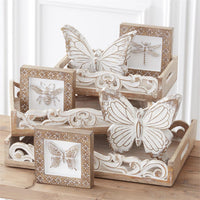 Design Shop Assorted 6 Inch Whitewashed Carved Resin Insect Shadow Boxes. Set of 3.