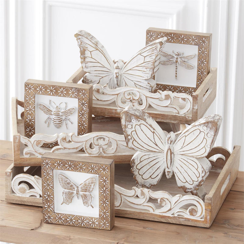 Design Shop Assorted 6 Inch Whitewashed Carved Resin Insect Shadow Boxes. Set of 3.