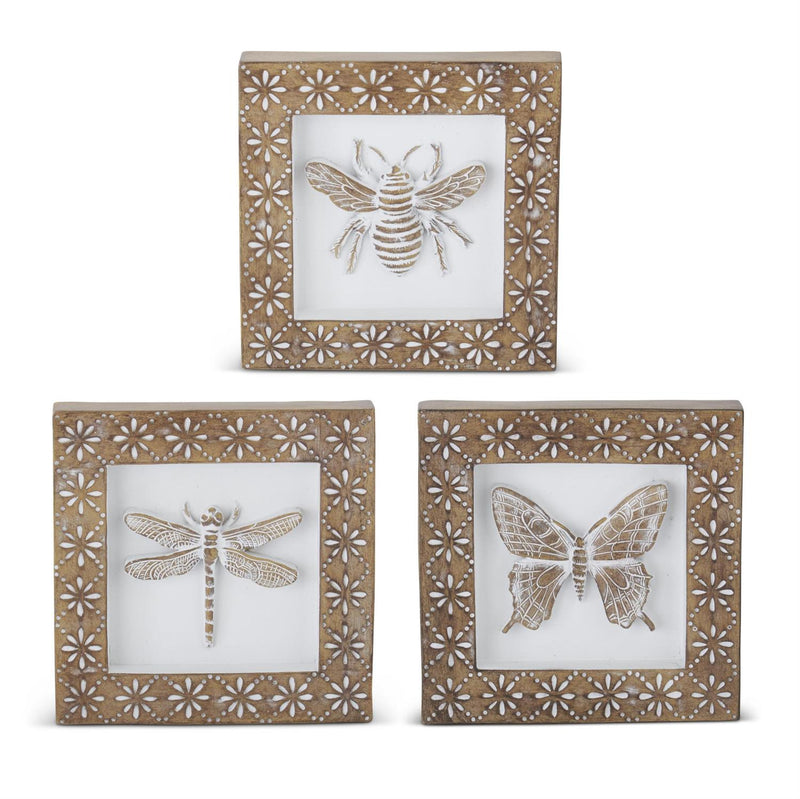 Design Shop Assorted 6 Inch Whitewashed Carved Resin Insect Shadow Boxes. Set of 3.