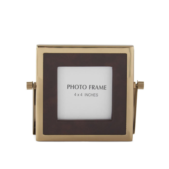 Design Shop Brown Vegan Leather and Gold Square Photo Frame 6.25"