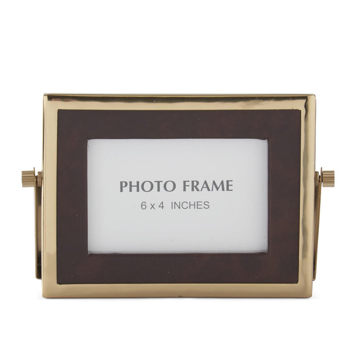 Design Shop Brown Vegan Leather and Gold Rectangular Photo Frame 8"