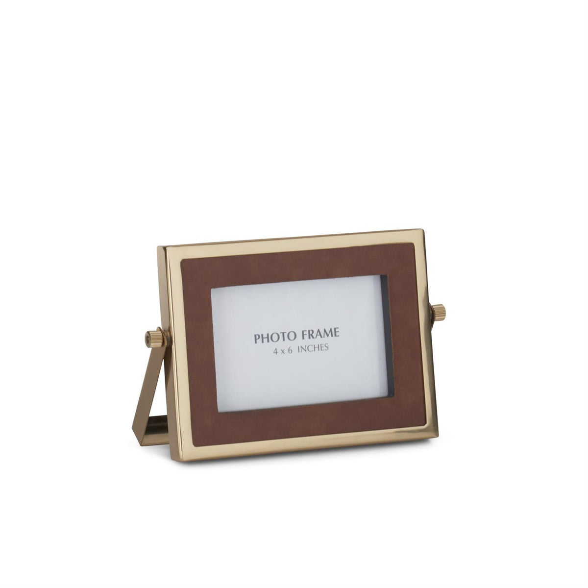 Design Shop Brown Vegan Leather and Gold Rectangular Photo Frame 8"
