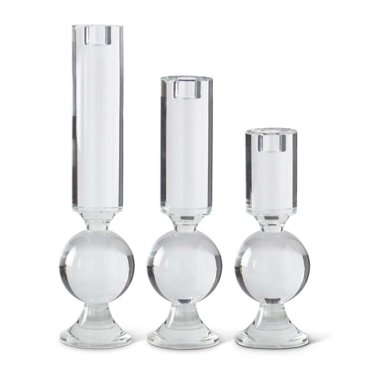 Design Shop Set of 3 Clear Crystal Glass Single Ball Taper Candleholders