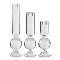 Design Shop Set of 3 Clear Crystal Glass Single Ball Taper Candleholders