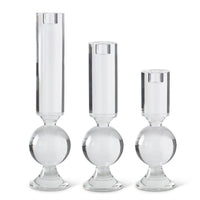 Design Shop Set of 3 Clear Crystal Glass Single Ball Taper Candleholders