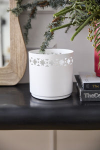 Design Shop White Stencil Collection Pot, 6.5" X 6.5", Set of 2.