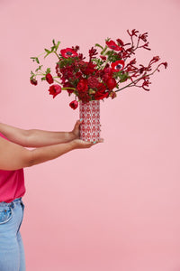 Design Shop Red Hearts on Repeat Vase, 4" X 8", Set of 4.