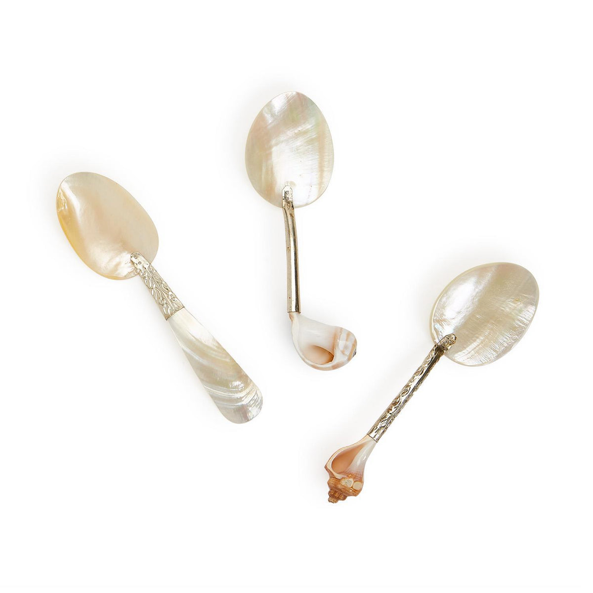 Design Shop Pearl Fancy Mother of Pearl Ornamented Handle Spoon - MOP, Set of 3.