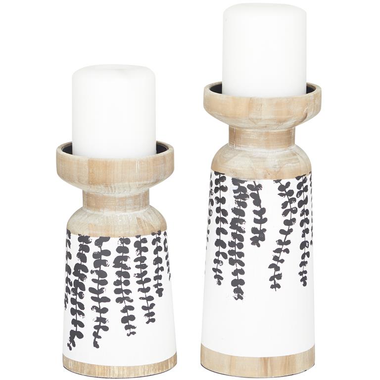 Brown Wood Leaf Drooping Vine Pillar Candle Holder, Set Of 2 10", 8"H