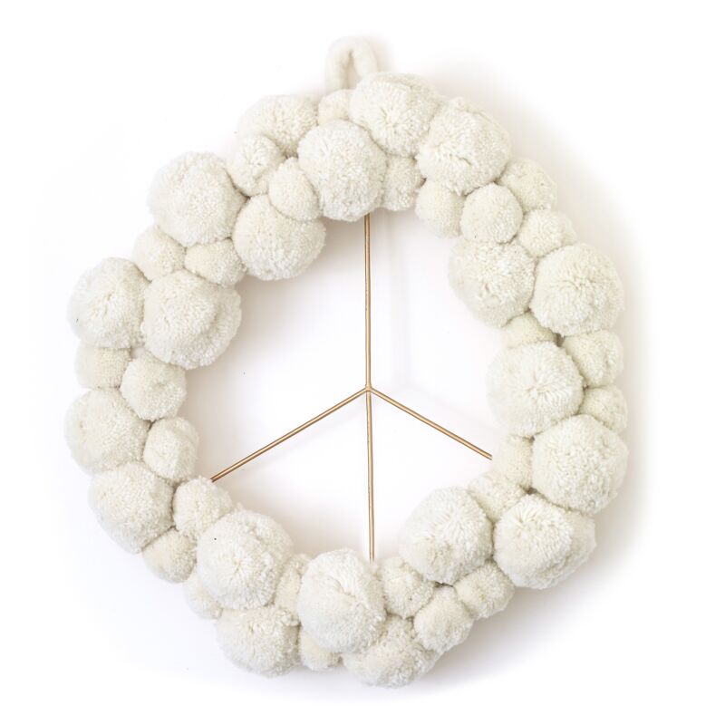 Design Shop White Peace + Pom Collection Peace Wreath, 17.5" X 17.5".