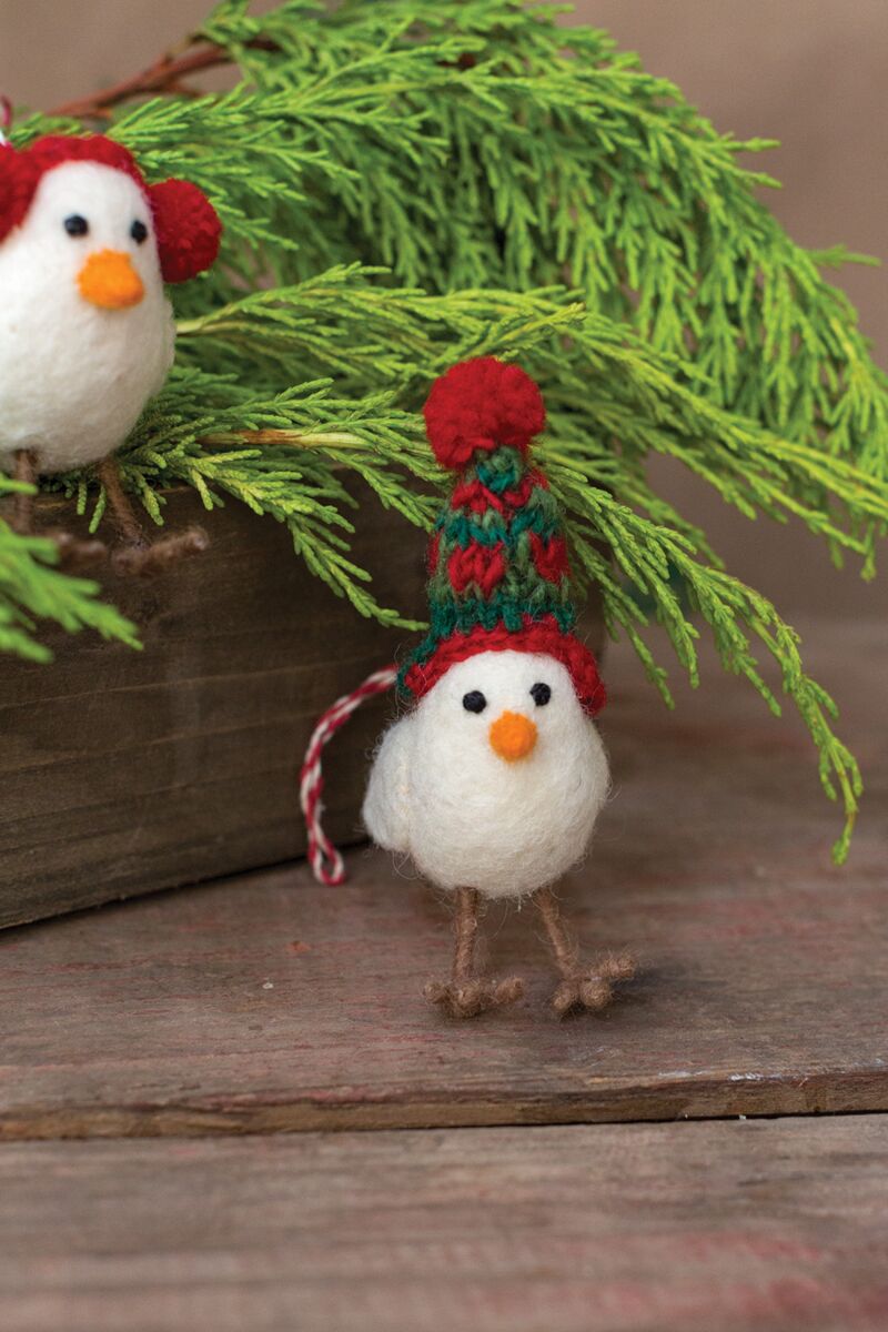 Design Shop White Pippy Ornament Beanie, 2.25" X 4.25", Set of 2.