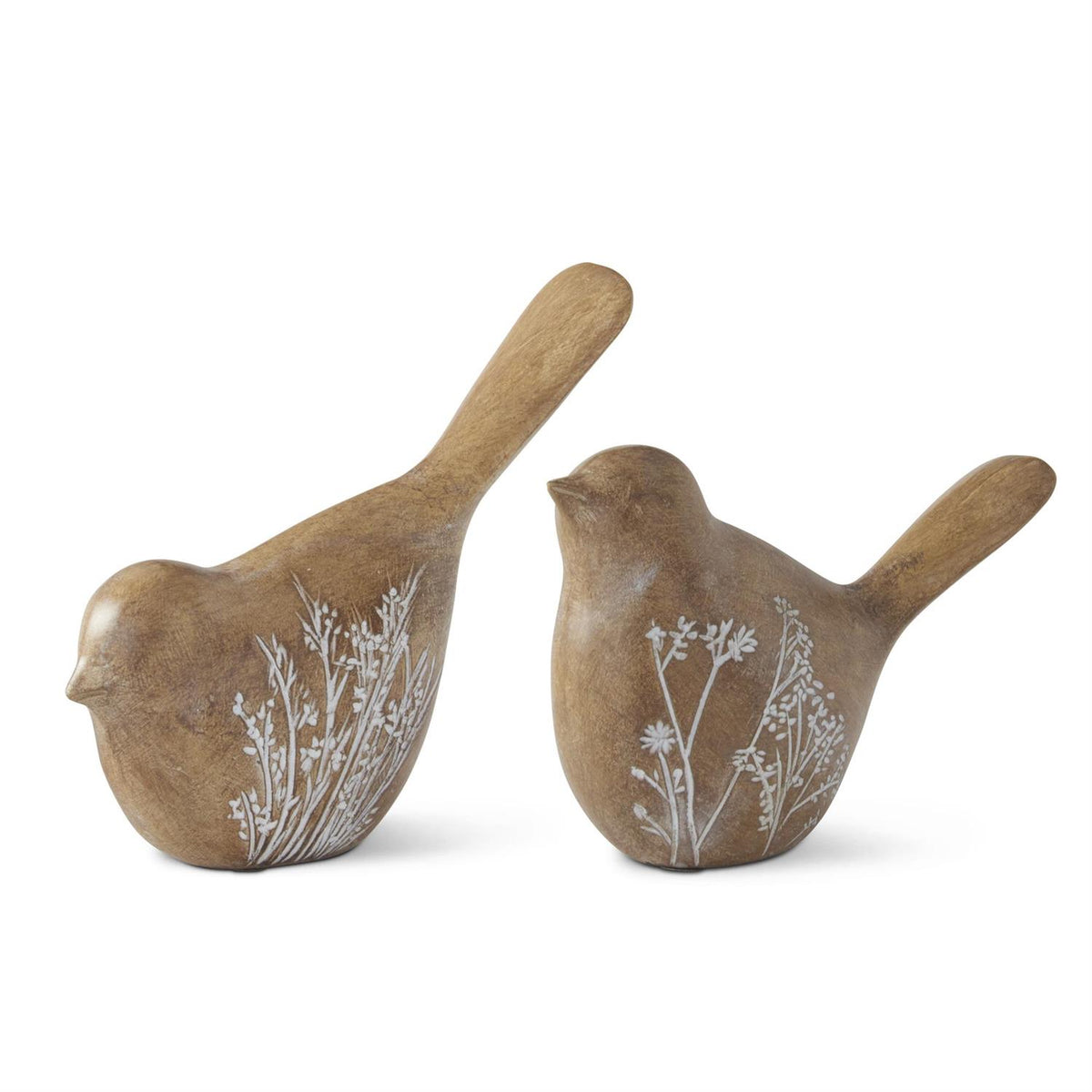 Design Shop Brown Resin Flower Embossed Birds, Set of 2