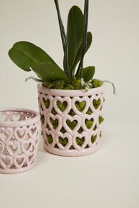 Design Shop Pink Cherished Hearts Orchid Pot, 7" X 7", Set of 2.