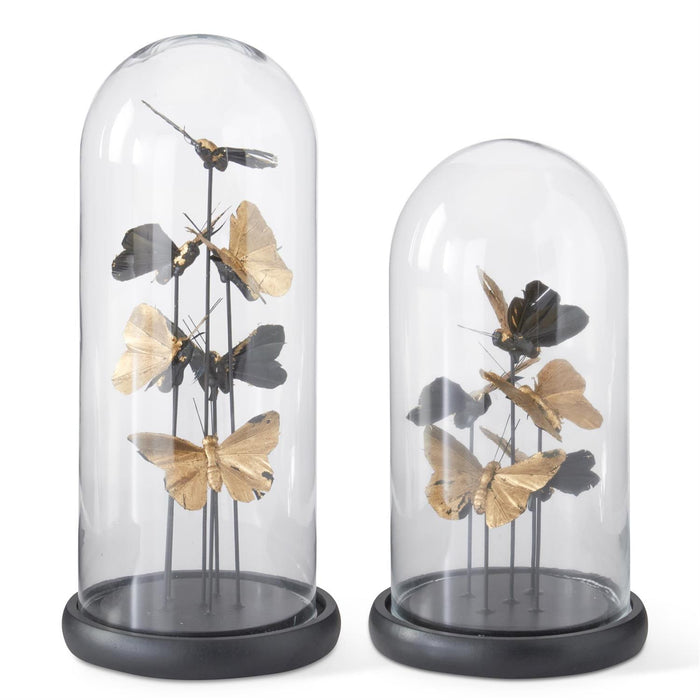 Design Shop Set of 2 Glass Cloche W/gold Butterflies