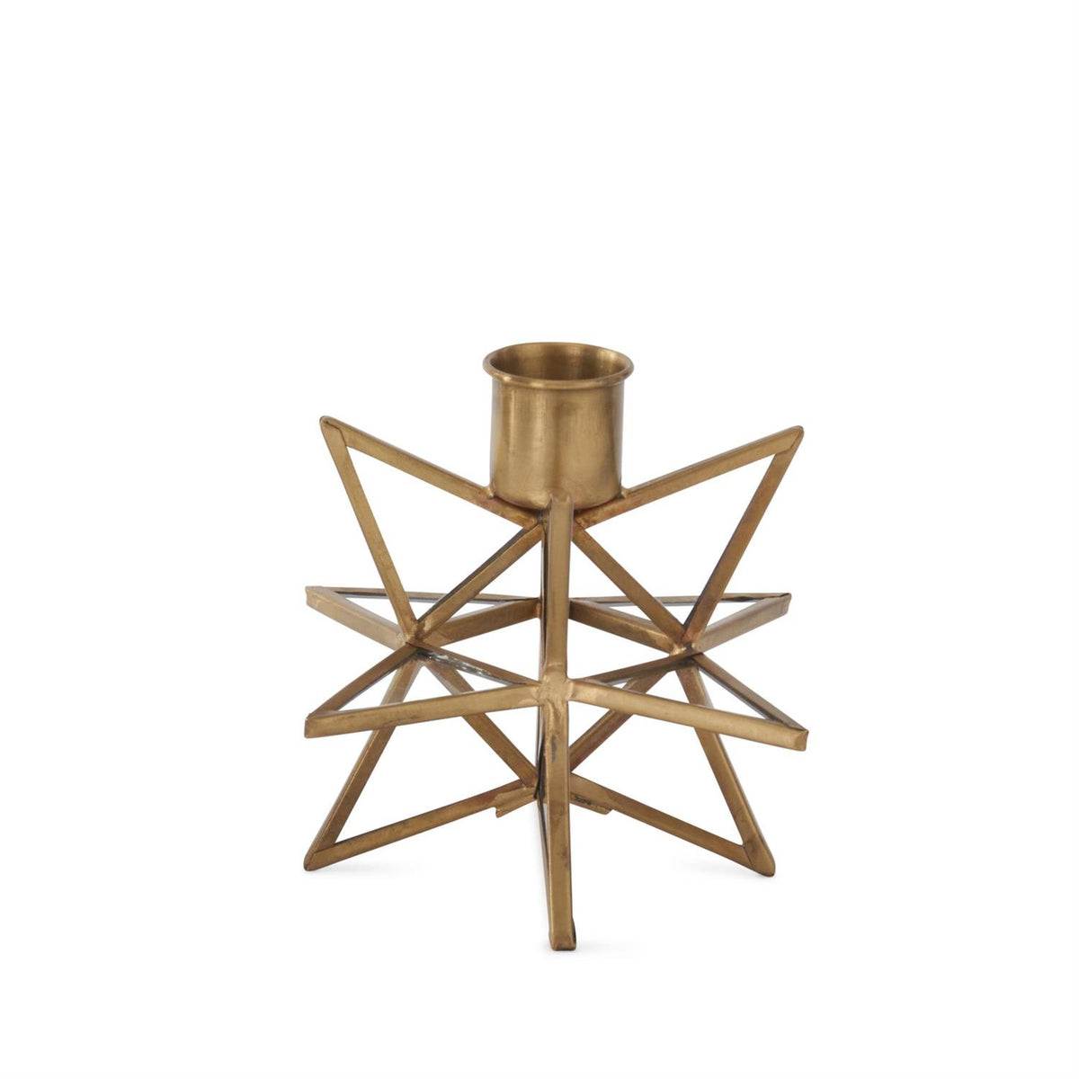 Design Shop 4.75 Inch 3-Dimensional Gold Metal & Glass Star Taper Candleholder