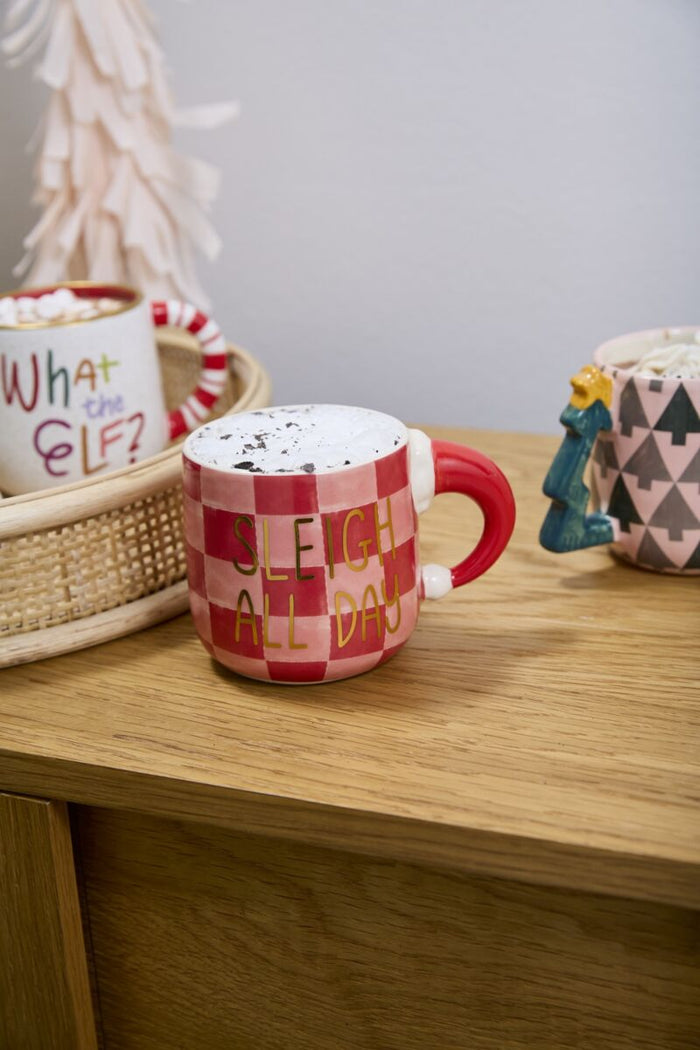 Design Shop Multicolor Kitschy Christmas Mug Sleigh All Day, 5" X 3.5", Set of 4.