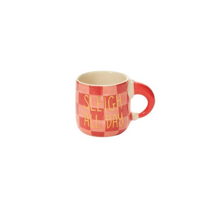 Design Shop Multicolor Kitschy Christmas Mug Sleigh All Day, 5" X 3.5", Set of 4.