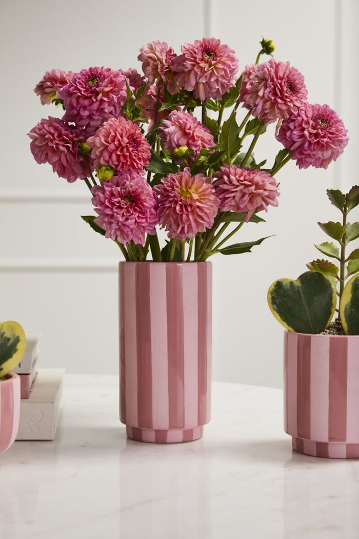 Design Shop Pink Striped Vase 4.25"x 8", Set of 2