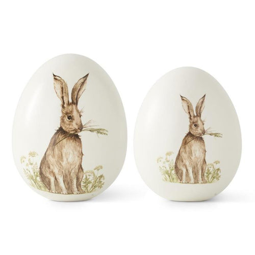 Design Shop Set of 2 White Ceramic Tabletop Eggs w/Bunny