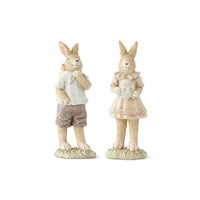 Design Shop Assorted Resin Boy and Girl Bunnies w/Egg and Backpack. Set of 2.