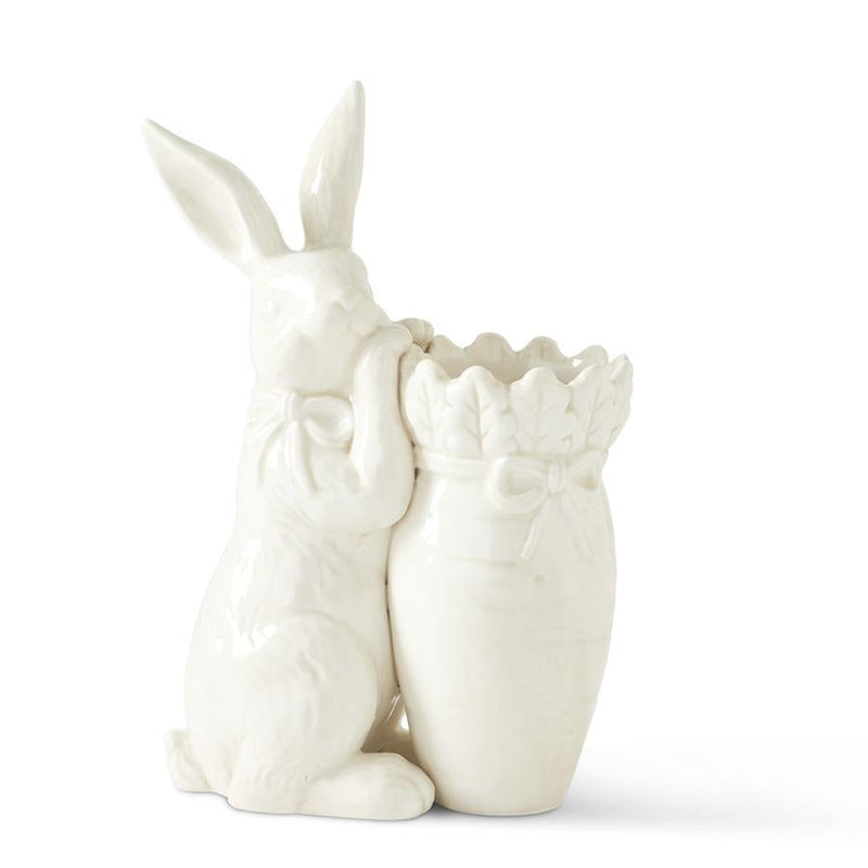 9 Inch Antiqued White Dolomite Carrot Vase w/Rabbit