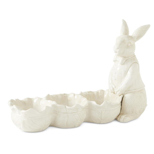 Design Shop 16" Antiqued White Dolomite Divided Cabbage w/Rabbit