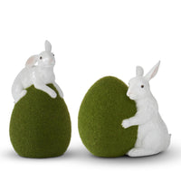 Design Shop Assorted 7.25 Inch Moss Eggs With Glossy White Rabbits (2 Styles)