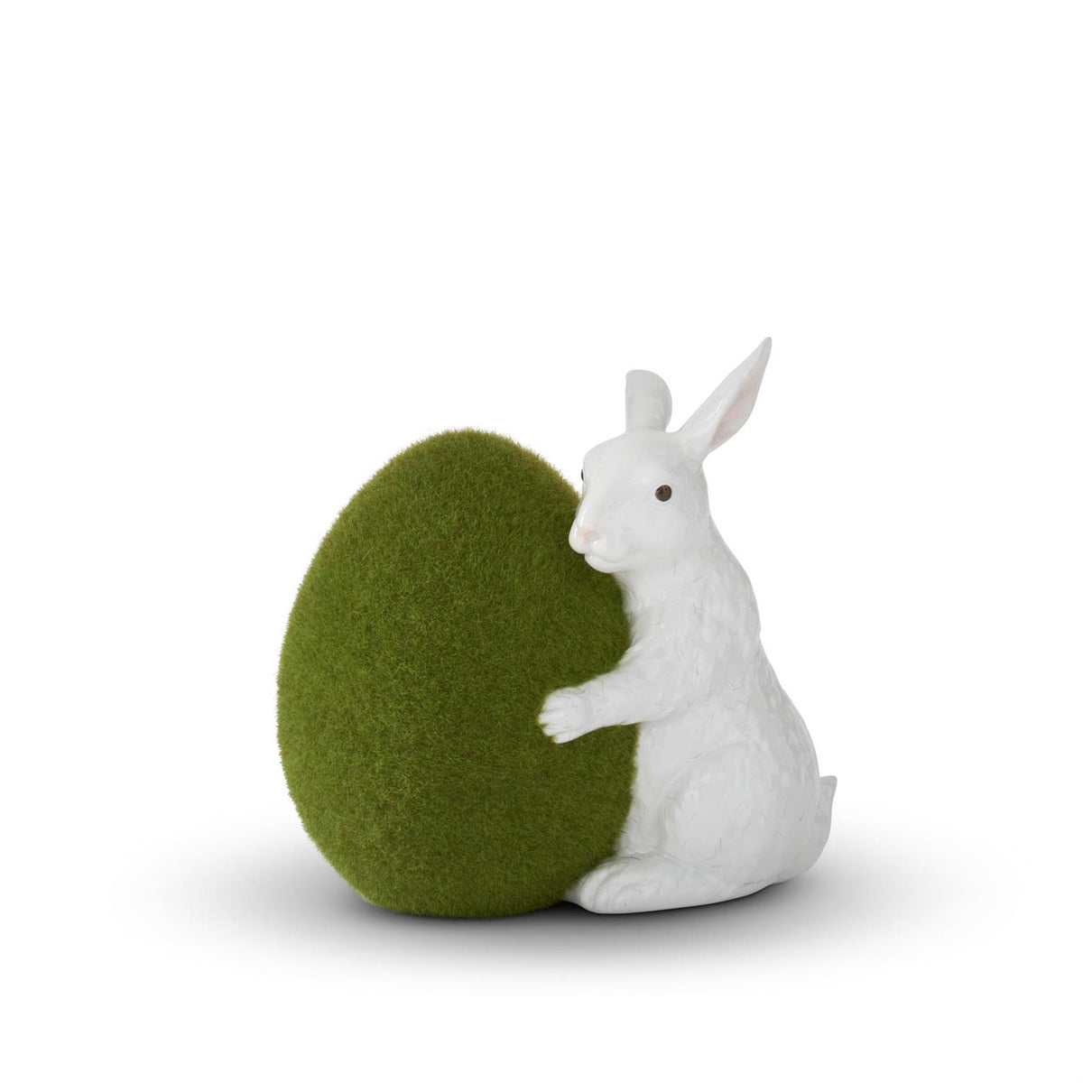 Design Shop Assorted 7.25 Inch Moss Eggs With Glossy White Rabbits (2 Styles)