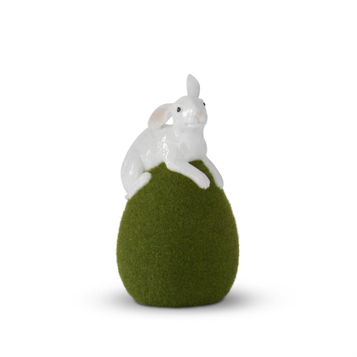 Design Shop Assorted 7.25 Inch Moss Eggs With Glossy White Rabbits (2 Styles)