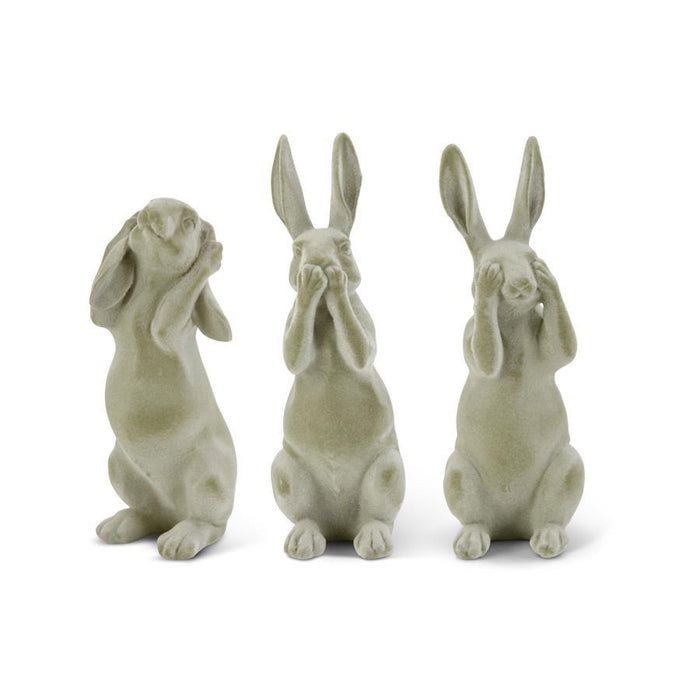 Design Shop Assorted Green Velvet Resin Hear No See No Speak No Evil Bunnies. Set of 3.