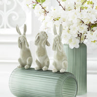 Design Shop Assorted Green Velvet Resin Hear No See No Speak No Evil Bunnies. Set of 3.