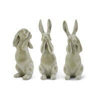 Design Shop Assorted Green Velvet Resin Hear No See No Speak No Evil Bunnies. Set of 3.